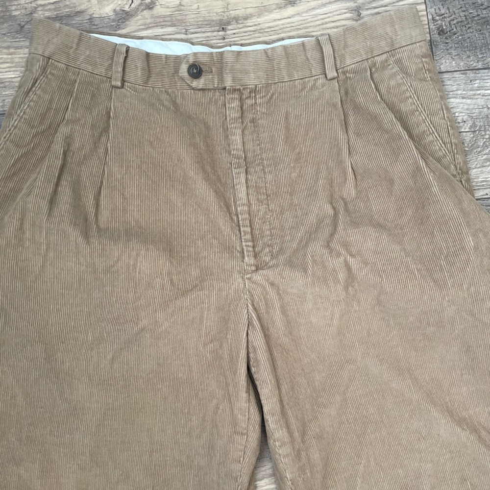 Joseph & Feiss Men Pleated Corduroy Pants 36x32 Tan Khaki Cuffed Cotton Trousers